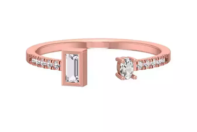 Open End Light Weight Band Baguette Oval Stone Ring