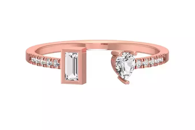 Open End Light Weight Band Baguette Pear Stone Ring 3D print model