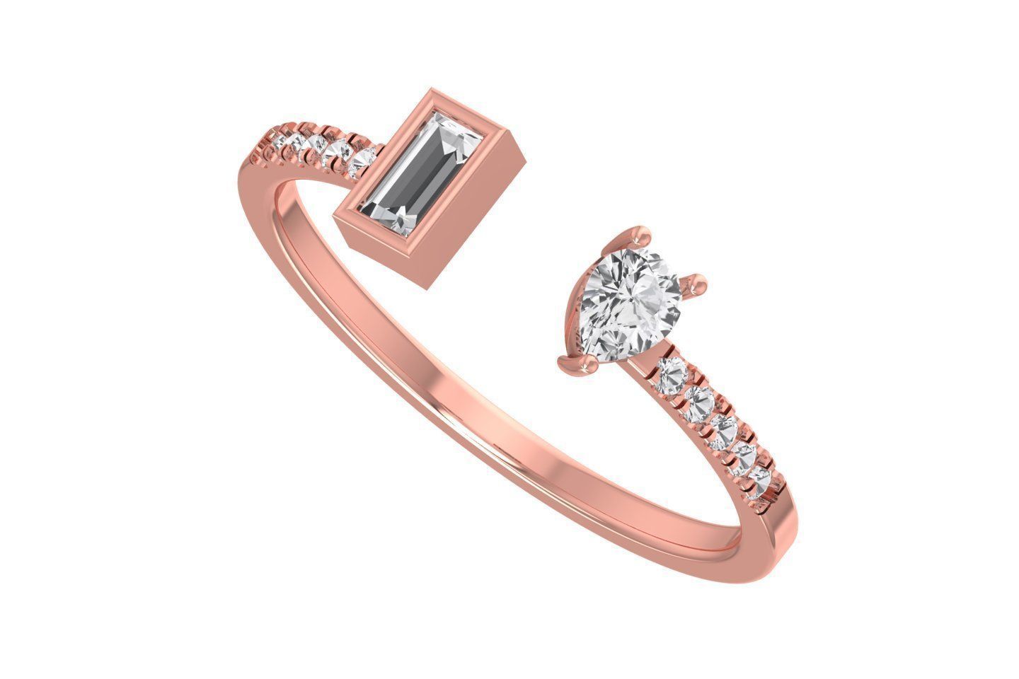Open End Light Weight Band Baguette Pear Stone Ring 3D print model_2