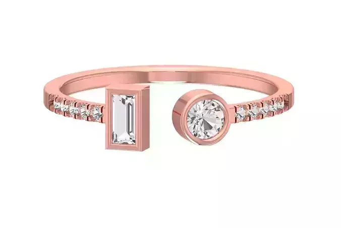 Open End Light Weight Band Baguette Round Stone Ring
