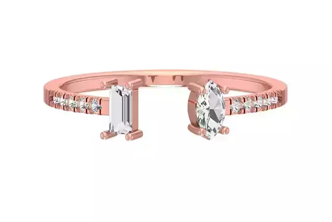 Open End Light Weight Band Marquise Baguette Stone Ring