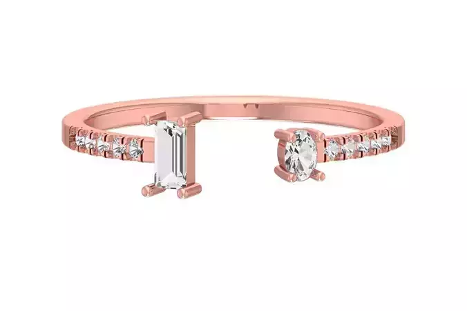 Open End Light Weight Band Baguette Oval Stone Ring