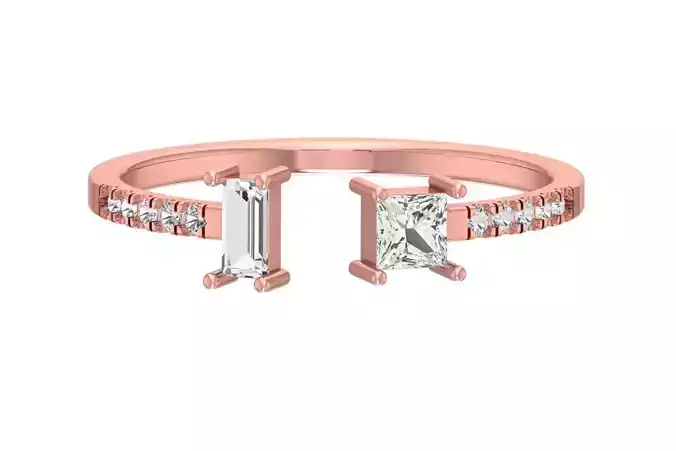 Open End Light Weight Band Baguette Princess stone Ring
