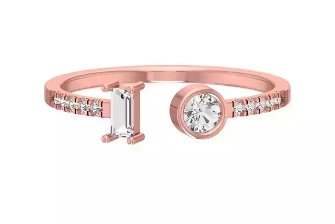 Open End Light Weight Band Baguette Round Stone Ring
