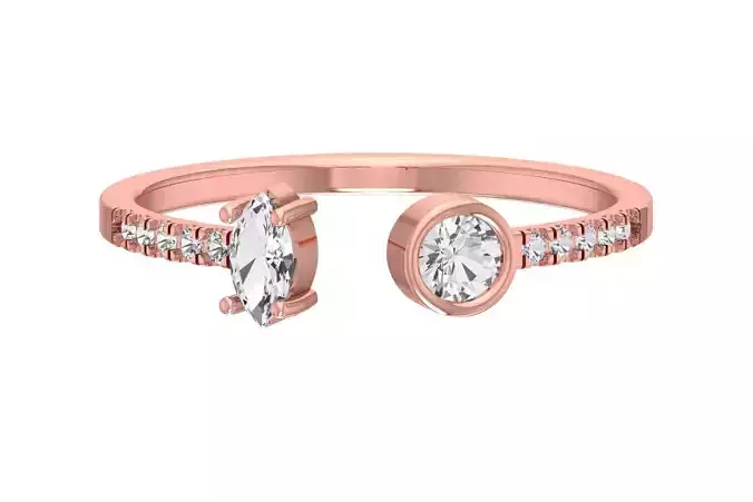 Open End Light Weight Marquise Round Stone Band Ring