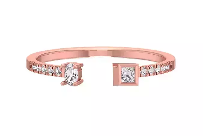 Open End Light Weight Princess Oval stone Band Ring