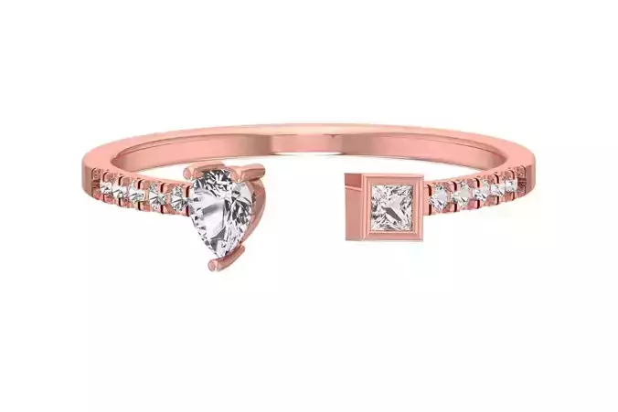 Open End Light Weight Band Princess Pear stone Ring