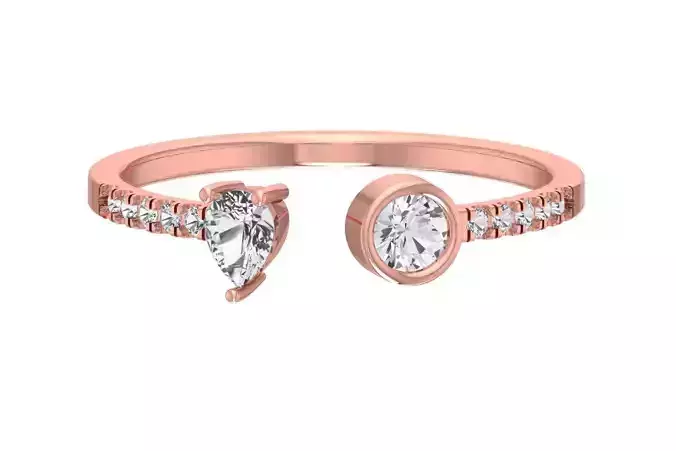 Open End Light Weight Pear Round Stone Band Ring