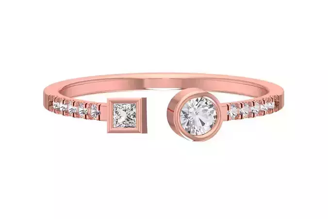 Open End Light Weight Band Princess Round Stone Ring