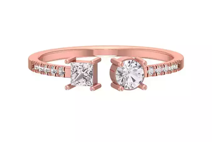 Open End Light Weight Band Round Princess stone Ring