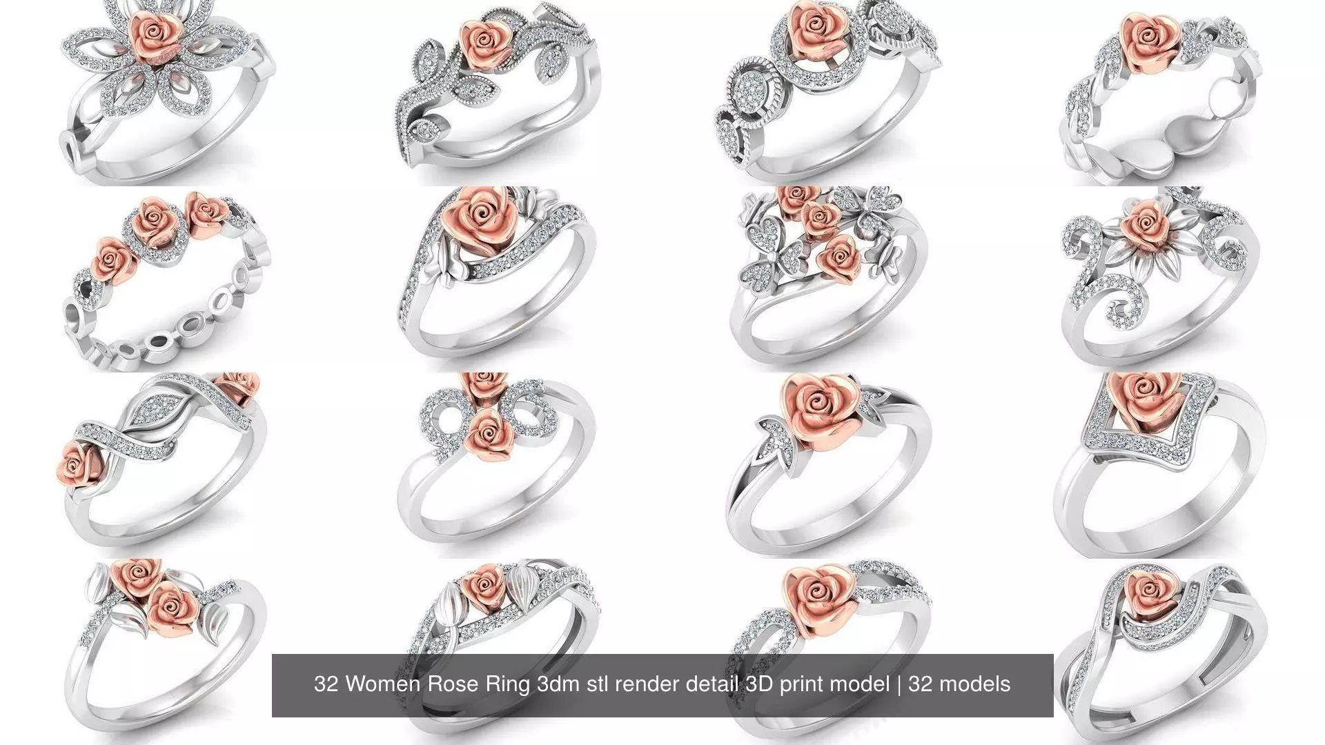 32 Women Rose Ring 3dm stl render detail 3D print model 3D Model Collection_0