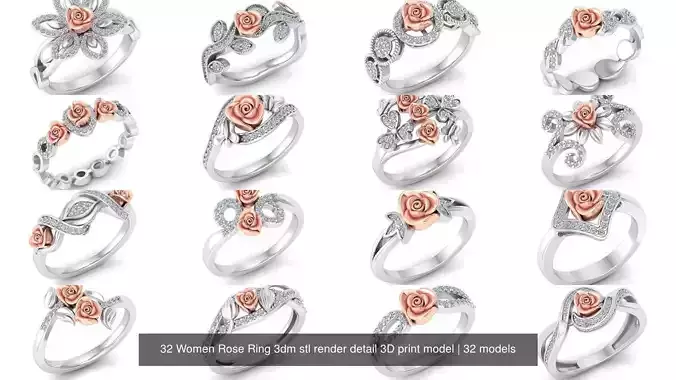 32 Women Rose Ring 3dm stl render detail 3D print model