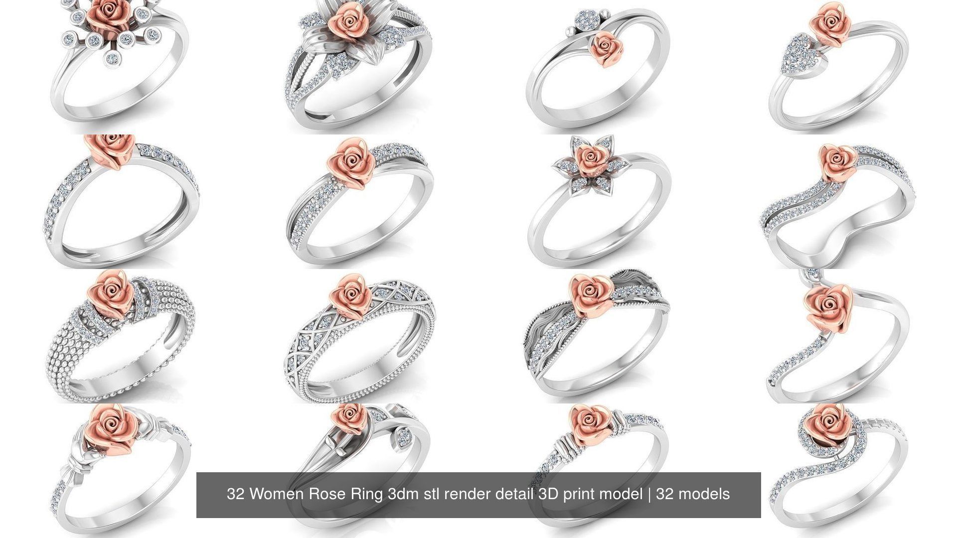 32 Women Rose Ring 3dm stl render detail 3D print model 3D Model Collection_2