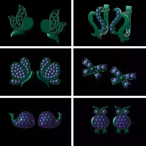 Classic Animal Golden Earrings With Diamond Print 3D STL