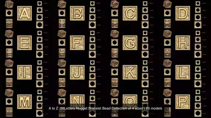A to Z  26Letters Nugget Bracelet Bead Collection of 4 sizes