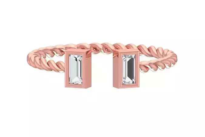 Solitaire Women Light Weight Baguette stone Twisted Band Ring