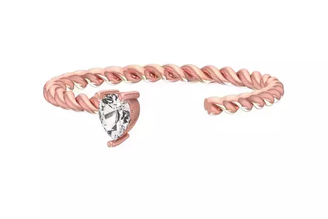Solitaire Women Light Weight Pear Stone Twisted Band Ring