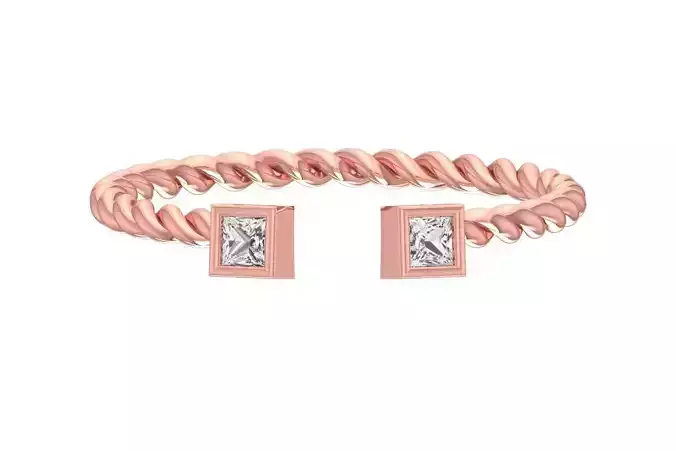 Solitaire Women Light Weight Princess stone Twisted Band Ring