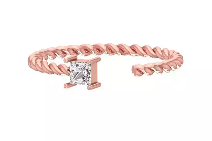 Solitaire Women Light Weight Princess stone Twisted Band Ring