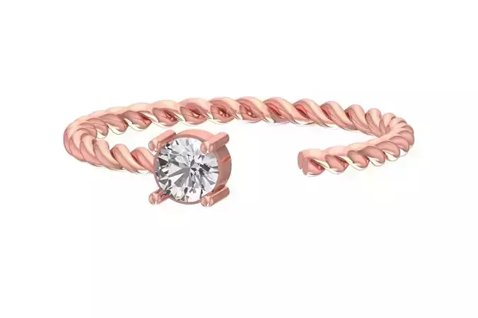 Solitaire Women Light Weight Round Stone Twisted Band Ring