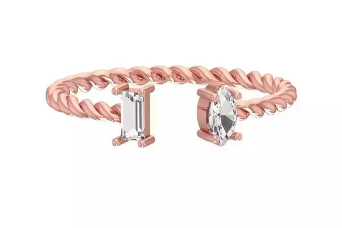 Light Weight Baguette Marquise stone Twisted Band Ring