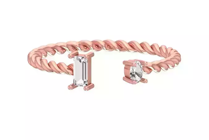 Light Weight Baguette Oval stone Twisted Band Ring