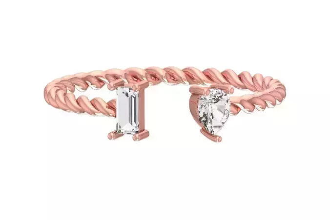 Light Weight Twisted Baguette Pear stone Band Ring