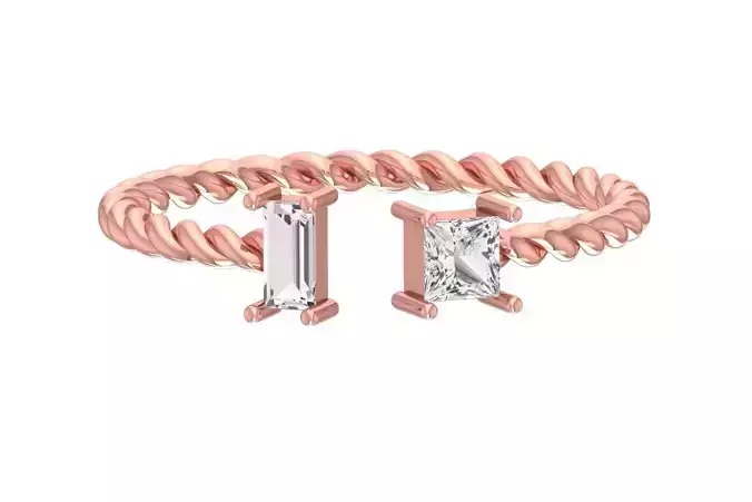 Light Weight Twisted Baguette Princess stone Band Ring