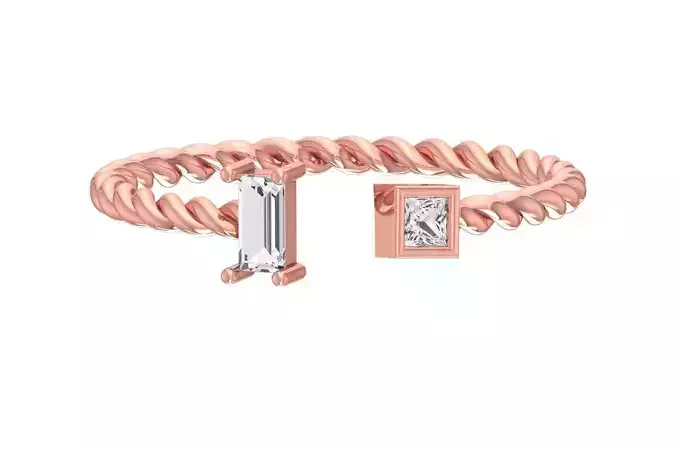 Light Weight Twisted Baguette Princess stone Band Ring
