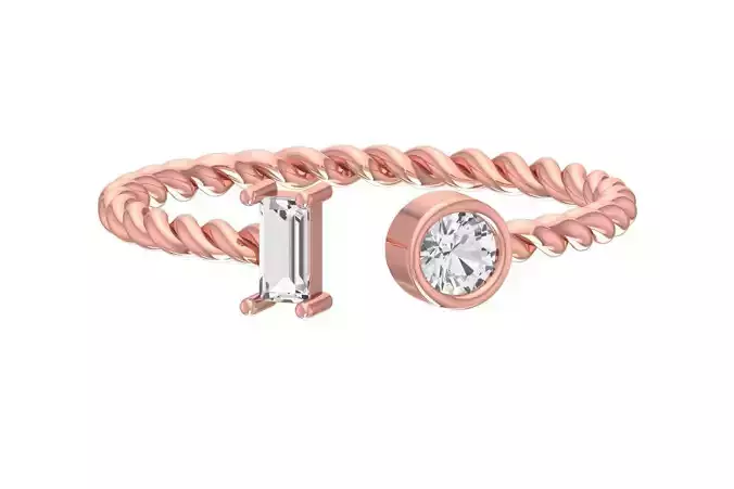Light Weight Baguette Round Stone Twisted Band Ring 3D print model