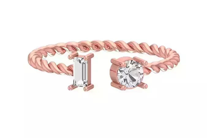 Light Weight Baguette Round Stone Twisted Band Ring