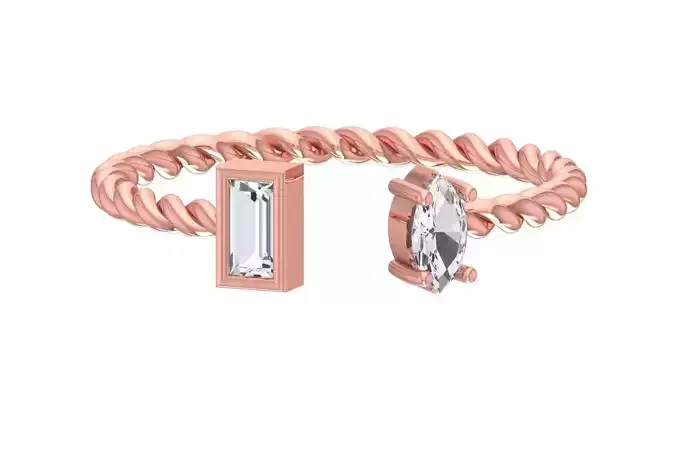 Light Weight Marquise Baguette stone Twisted Band Ring