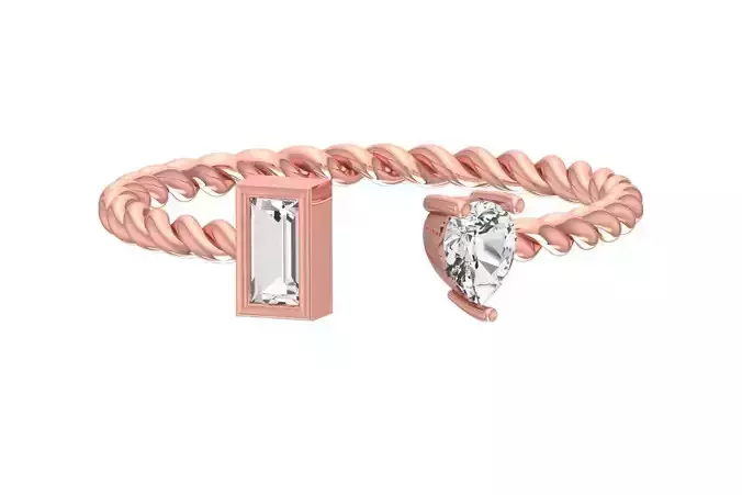 Light Weight Pear Baguette stone Twisted Band Ring