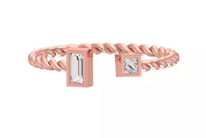 Light Weight Baguette Princess stone Twisted Band Ring