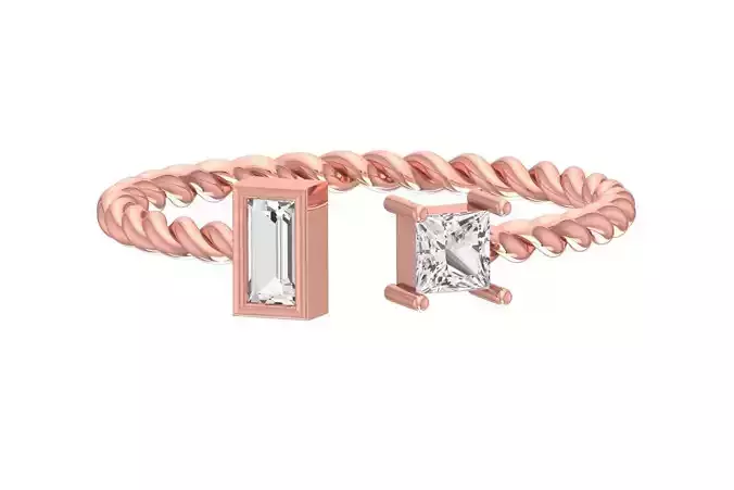 Light Weight Princess Baguette stone Twisted Band Ring