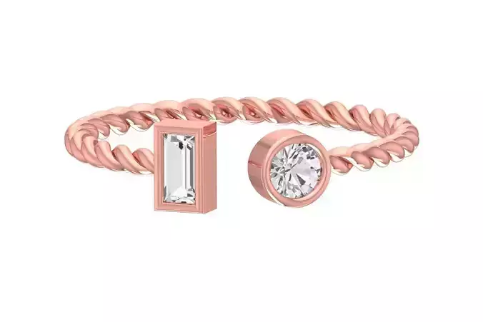 Light Weight Baguette Round Stone Twisted Band Ring