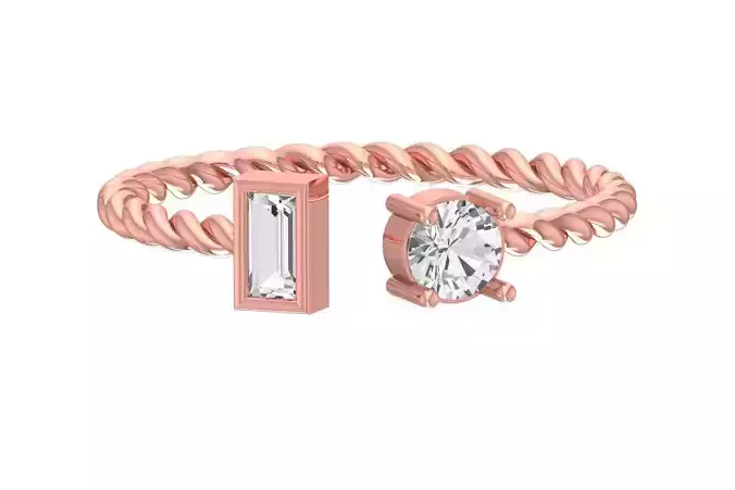 Light Weight Round Baguette stone Twisted Band Ring