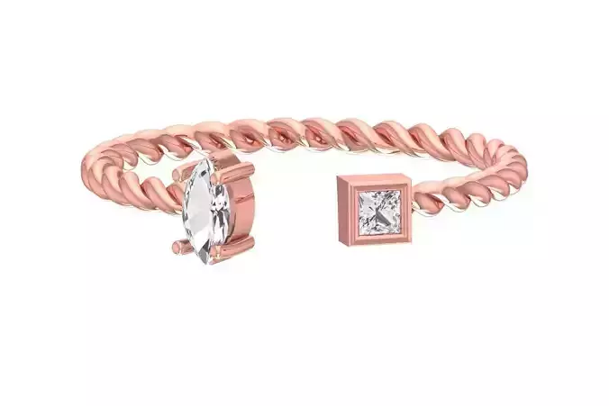 Light Weight Princess Marquise stone Twisted Band Ring