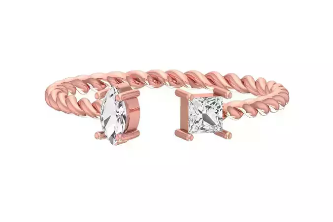 Light Weight  Marquise Princess stone Twisted Band Ring