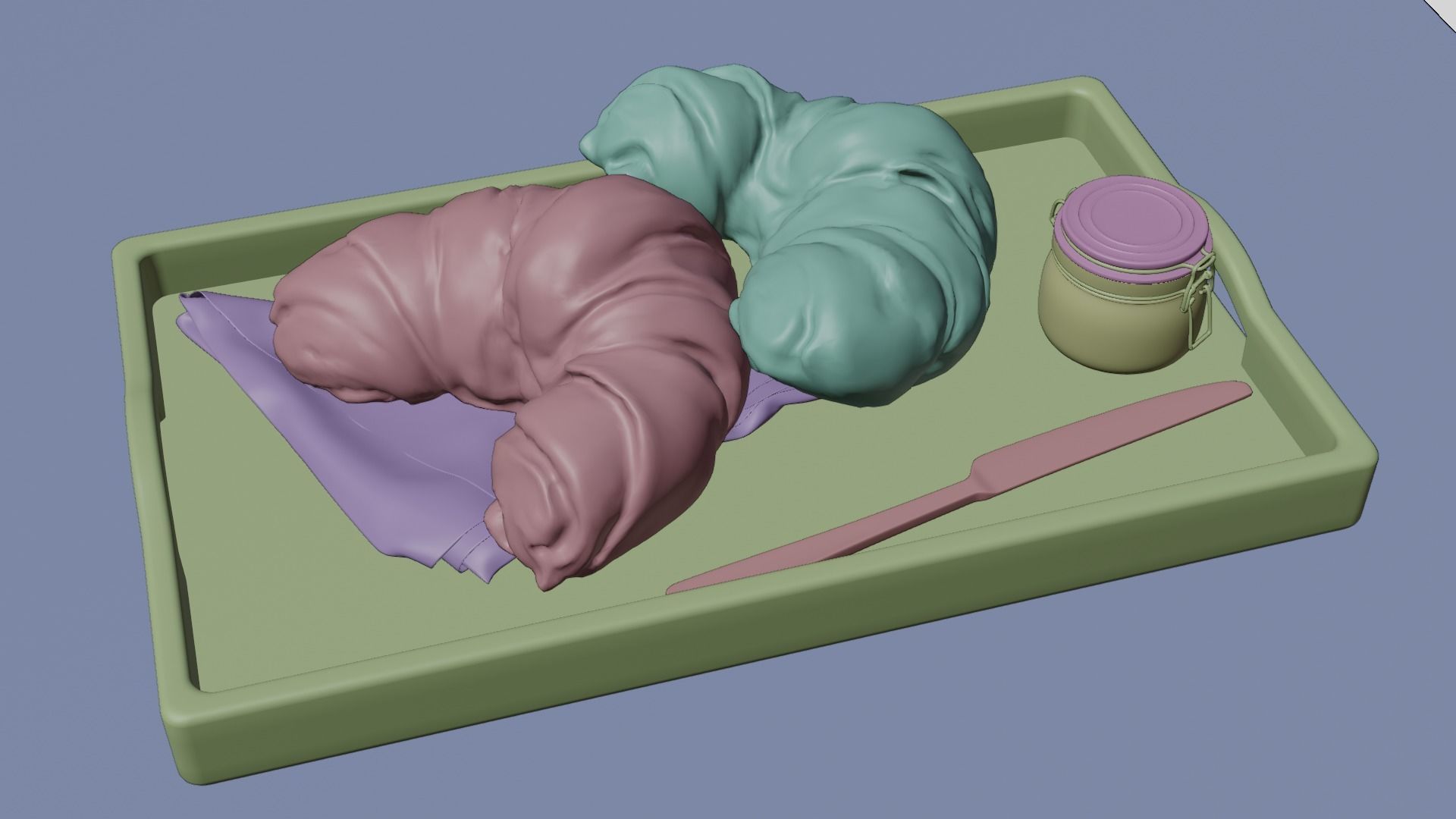 Croissants full set with Tray Knife Jar and Napkin 3D model_15