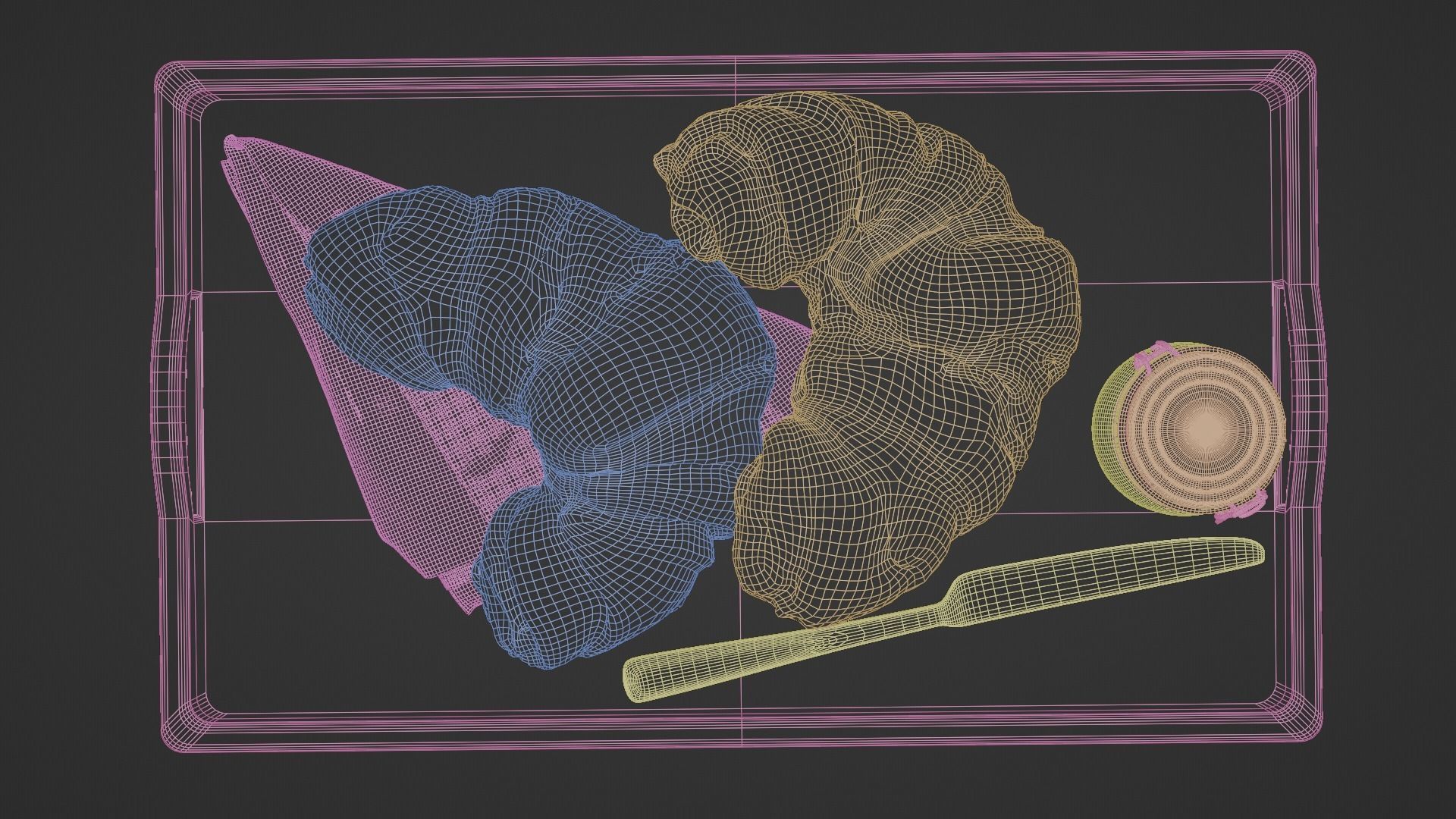 Croissants full set with Tray Knife Jar and Napkin 3D model_16