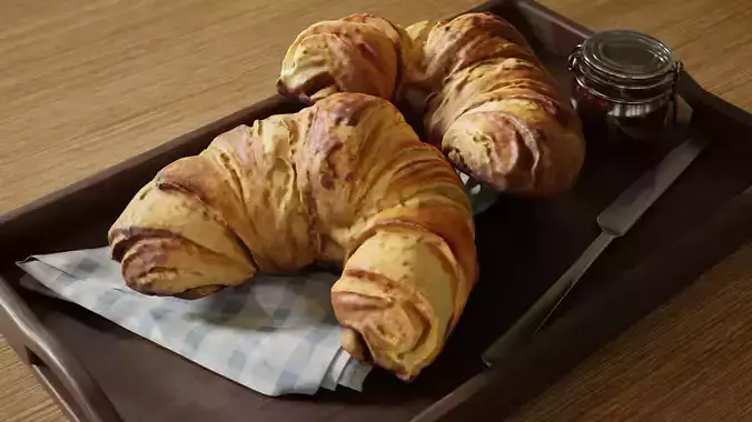 Croissants full set with Tray Knife Jar and Napkin