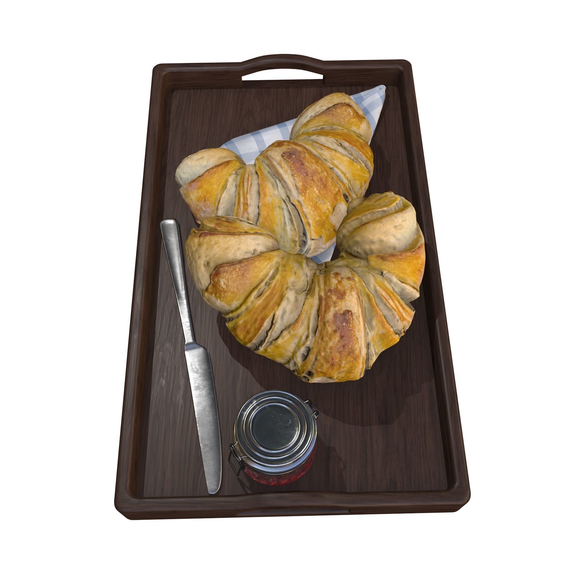 Croissants full set with Tray Knife Jar and Napkin 3D model_14