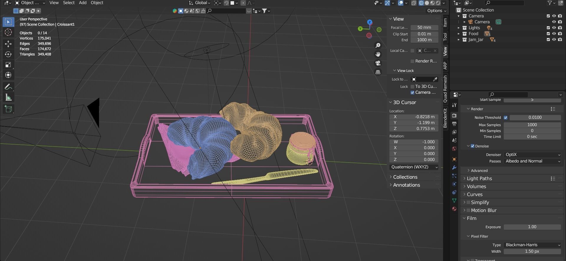 Croissants full set with Tray Knife Jar and Napkin 3D model_20