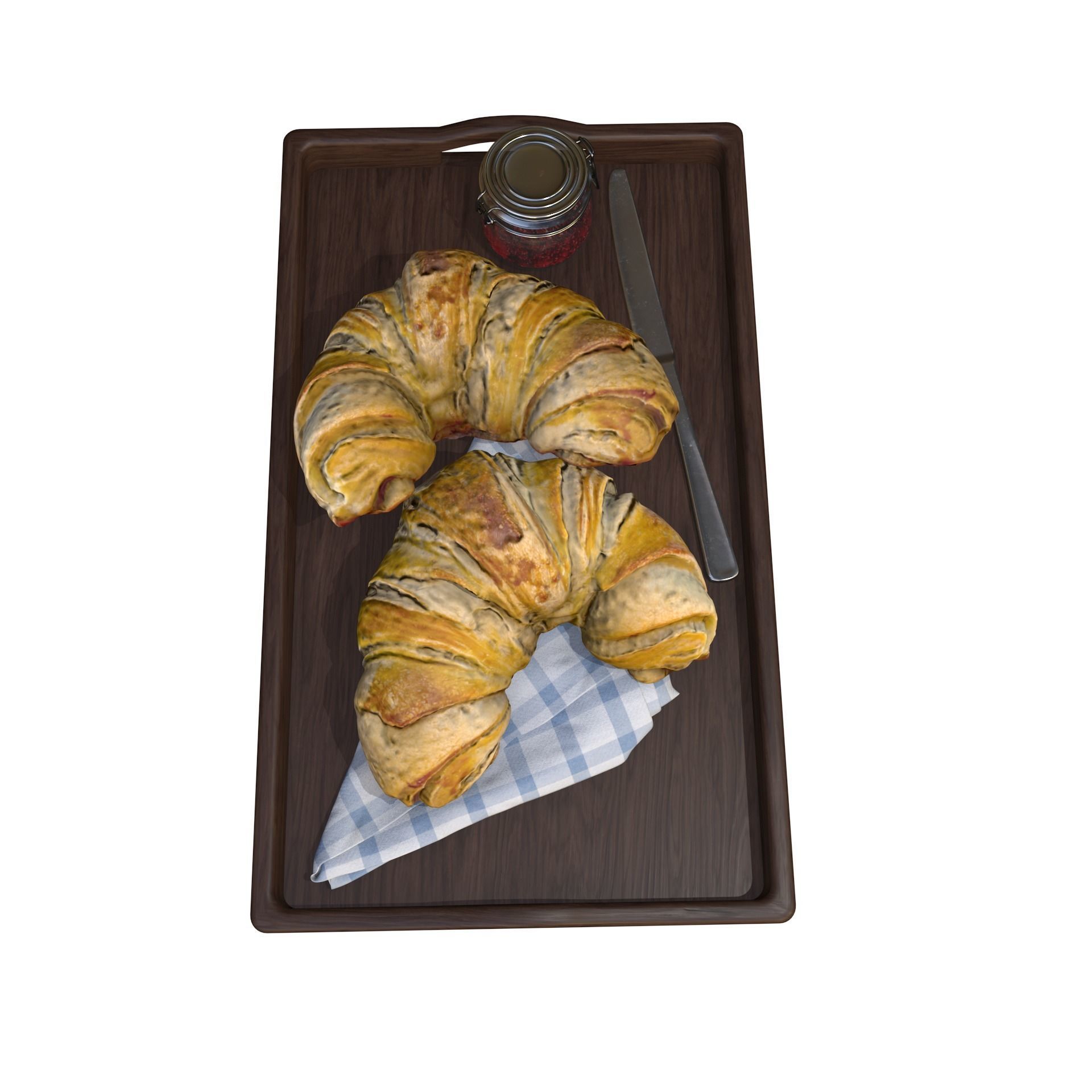 Croissants full set with Tray Knife Jar and Napkin 3D model_12