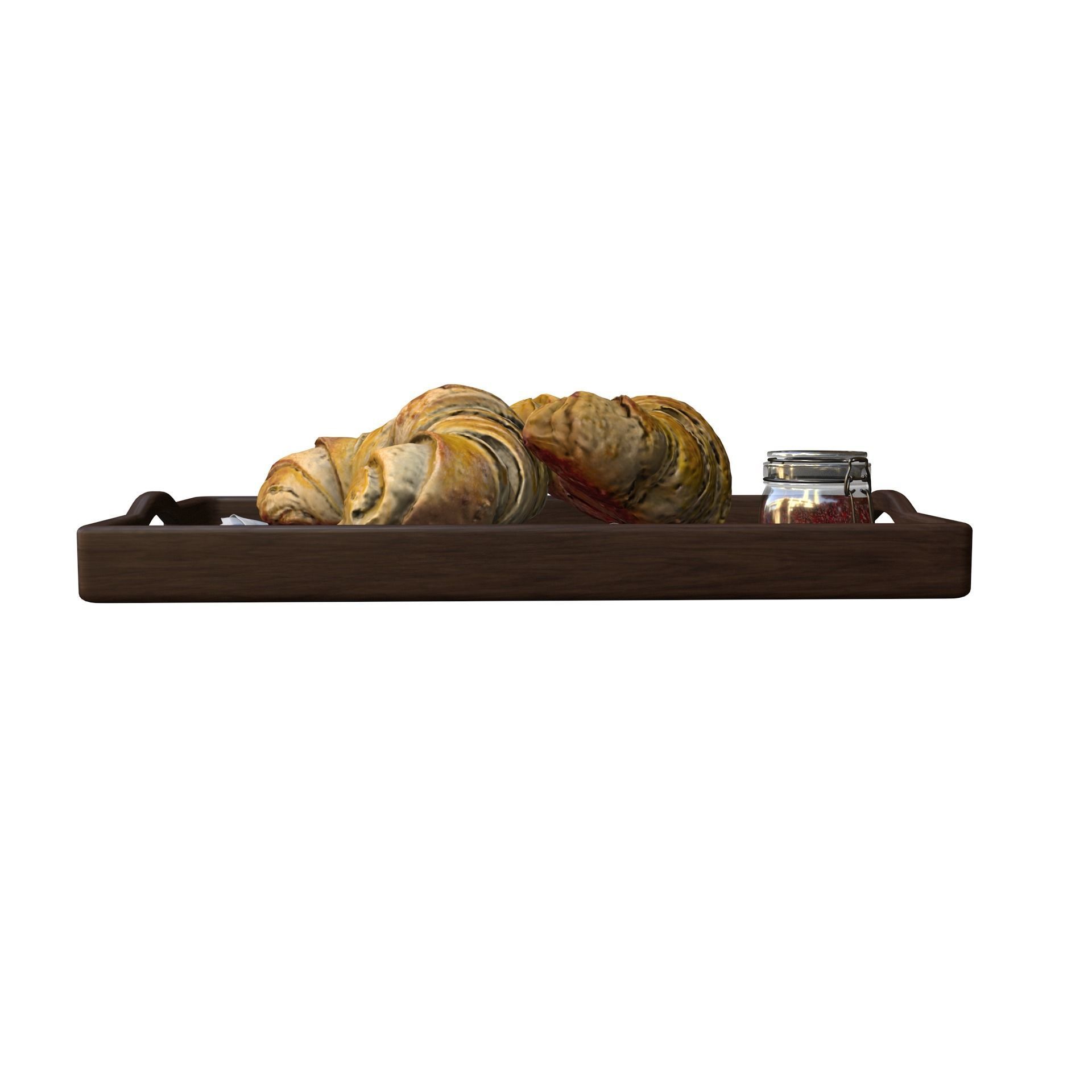 Croissants full set with Tray Knife Jar and Napkin 3D model_13