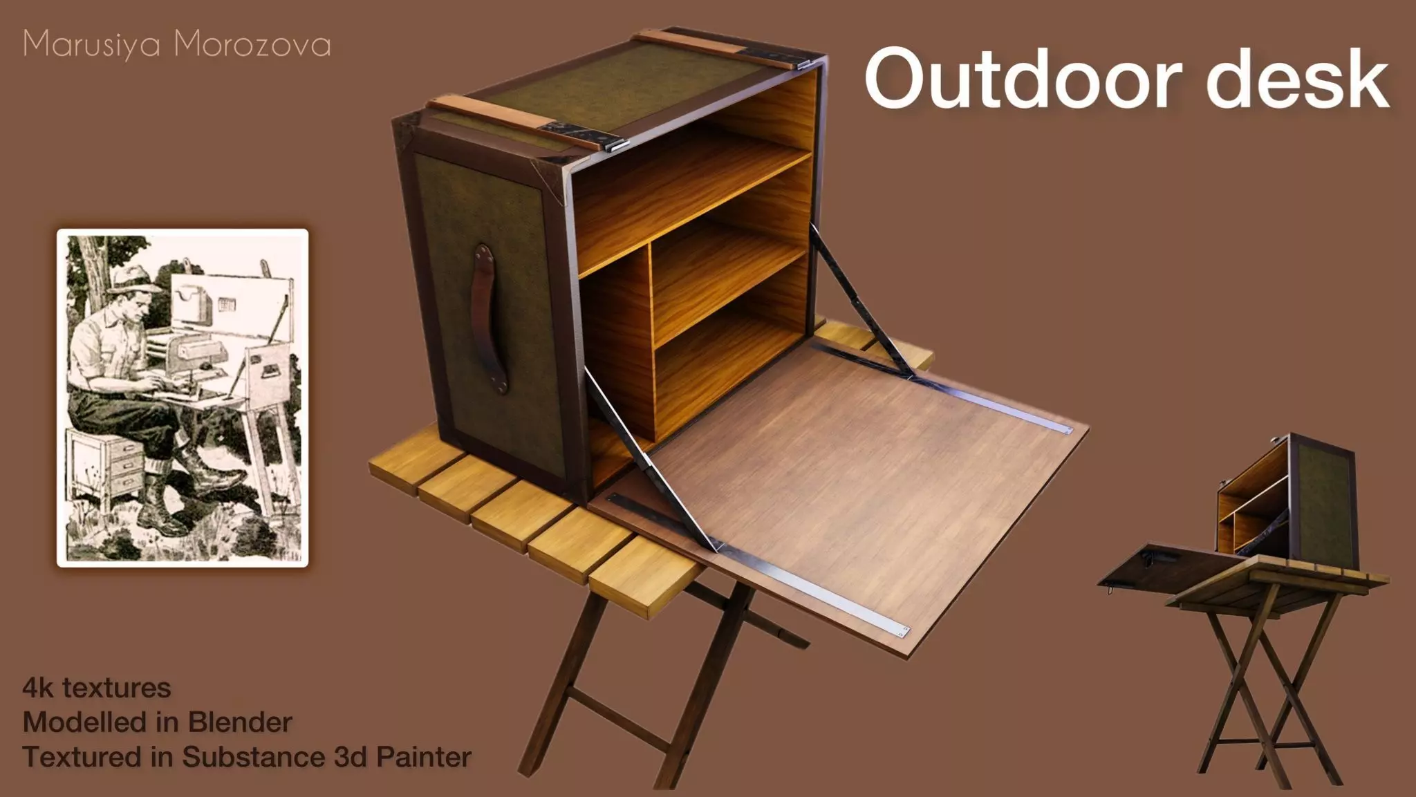 Outdoor Desk Low-poly 3D model_0