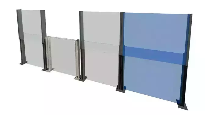 Glass Wind Barrier Retractable Balustrade Revit Family 3D model