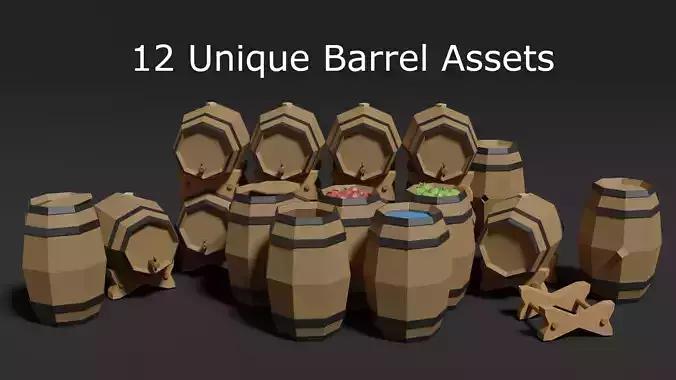 Low Poly Style Barrel Assets Low-poly 3D model