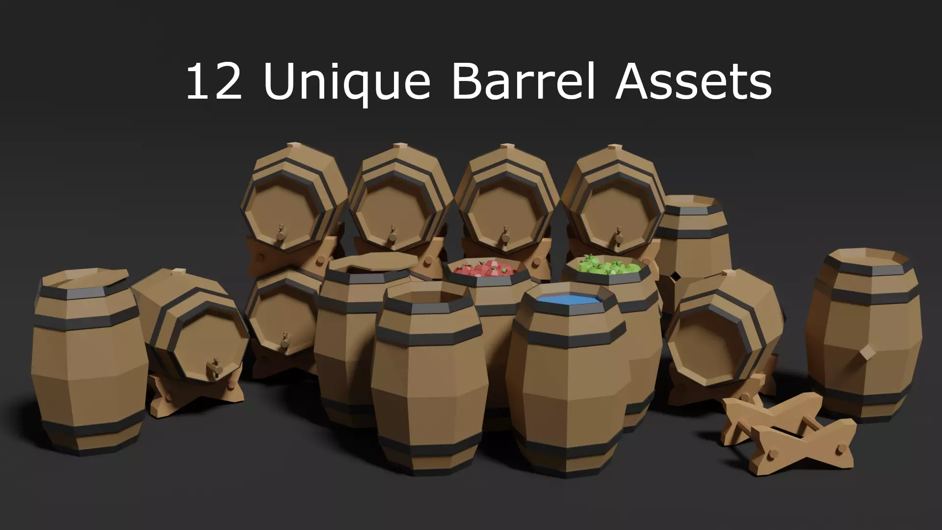 Low Poly Style Barrel Assets Low-poly 3D model_0